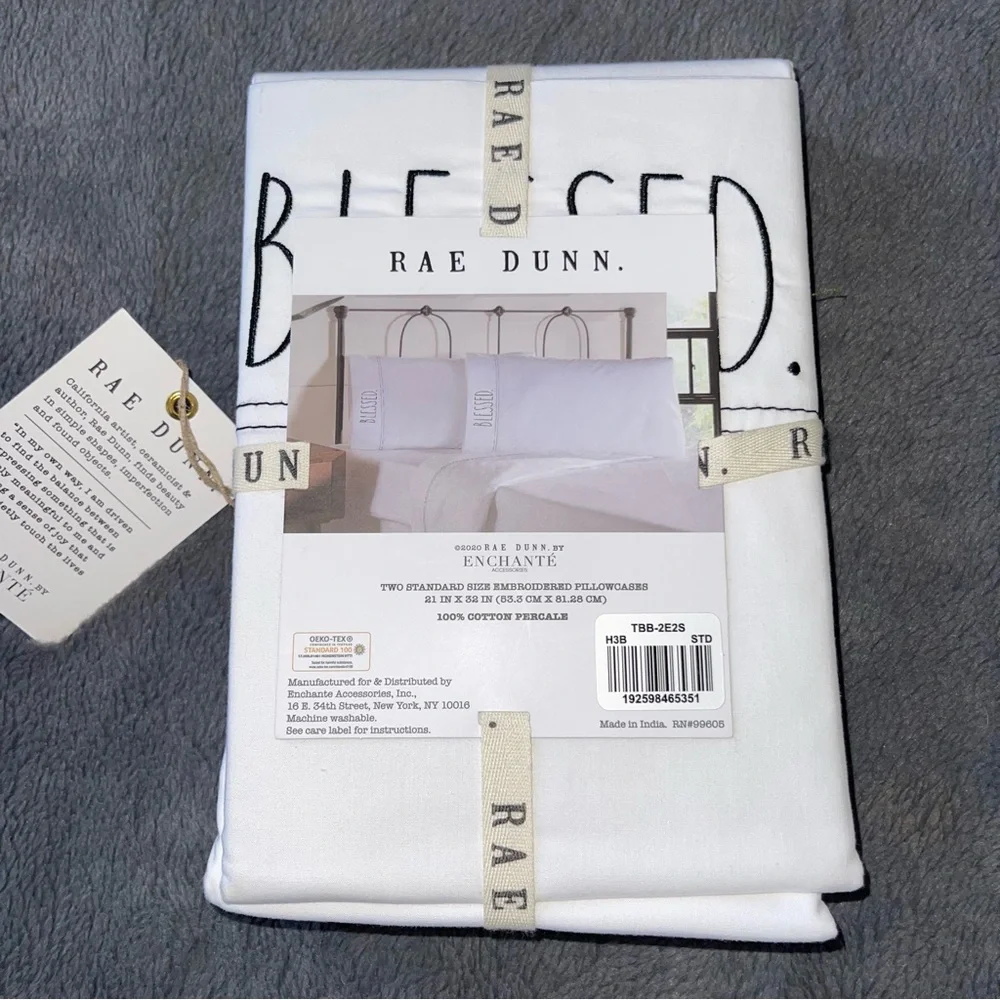 Rae Dunn NWT BLESSED two pillow cases white/black
